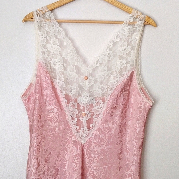 VINTAGE Val Mode Lingerie Satin Slip Pink Lace Feminine Cottage Core Coquette - Picture 2 of 4